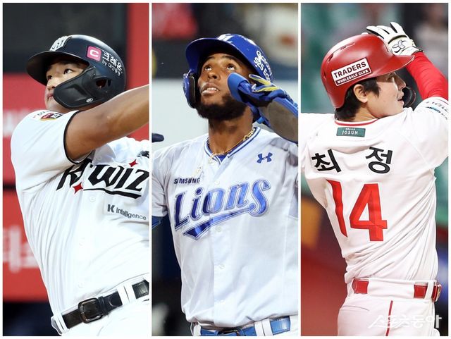 KT 안현민, 삼성 르윈 디아즈, SSG 최정이 ‘2025 신한 SOL 뱅크 KBO 올스타전’ 홈런더비에서 대결할 가능성이 커지고 있다. 사진제공｜KT 위즈·삼성 라이온즈·SSG 랜더스