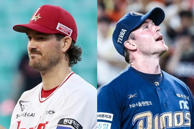 SSG 앤더스(왼쪽)과 NC 라일리(오른쪽)는 후반기 부진한 출발로 폰세와 타이틀 경쟁에서 조금 밀려났다. 사진제공｜SSG 랜더스, NC 다이노스