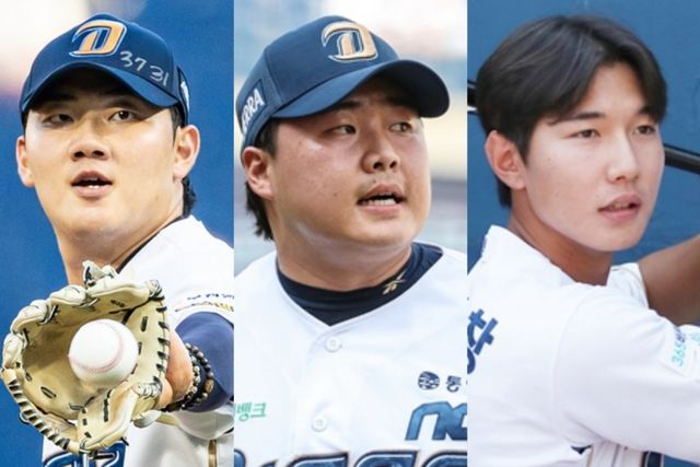 KIA는 28일 NC와 3대3 트레이드로 투수 김시훈, 한재승과 내야수 정현창(왼쪽부터)을 영입했다. 팀은 김시훈과 한재승이 부족한 불펜진을 채워줄 것으로 많은 기대를 받고 있다. 사진제공｜NC 다이노스