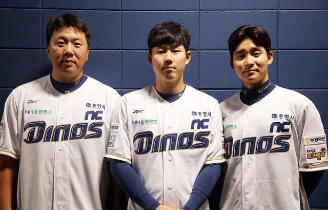 NC는 28일 KIA와 3대3 트레이드로 이우성-최원준-홍종표(왼쪽부터)를 영입해 라인업을 보강했다. 팀은 이들의 합류로 가을야구 진출을 바라본다. 사진제공｜NC 다이노스