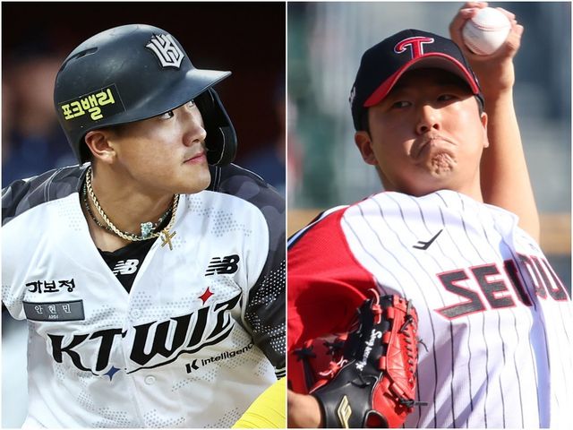 KT 안현민과 LG 송승기는 올 시즌 신인왕 강력 후보다. 이들은 31일 잠실 KT-LG전에서 생애 첫 맞대결을 펼친다. 사진제공｜KT 위즈·LG 트윈스