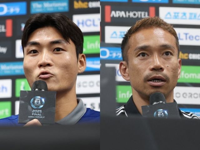 E-1 챔피언십에 나서는 대표팀의 부주장 박진섭(왼쪽)과 일본 대표팀 주장 나가토모 유토는 월드컵 경험은 다르지만, 간절한 마음은 같다. 박진섭은 월드컵에 처음 도전하는 설렘으로, 나가토모는 스스로 여전히 건재하다는 의지로 본선행 명단에 이름을 올리기 위해 노력한다. 사진제공｜대한축구협회