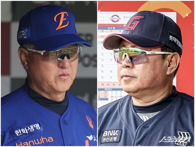 한화와 롯데가 12일부터 3일간 대전한화생명볼파크에서 맞대결을 벌인다. 선두 탈환을 노리는 2위 한화와 3위 이상을 원하는 롯데에는 이번 대결이 무척 중요하다. 김경문 한화 감독(왼쪽)과 김태형 롯데 감독. 사진제공｜한화 이글스·롯데 자이언츠
