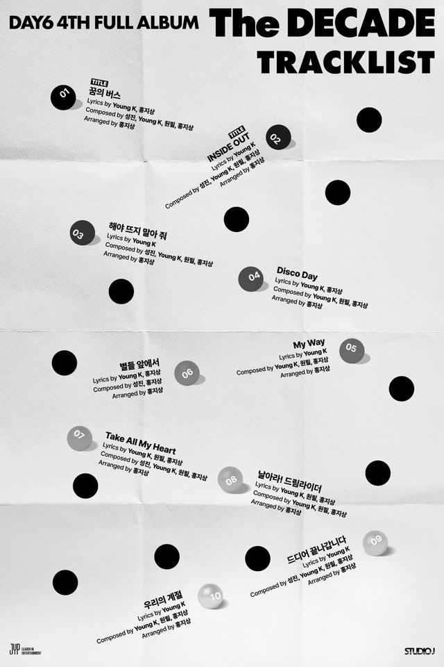 DAY6가 데뷔 첫 더블 타이틀곡을 앞세운 정규 4집 ‘The DECADE’를 다음달 5일 발매한다. 약 6년 만의 정규 컴백이자 데뷔 10주년을 기념하는 앨범으로, 전곡 작업에 멤버들이 참여했다. 사진제공|JYP엔터테인먼트
