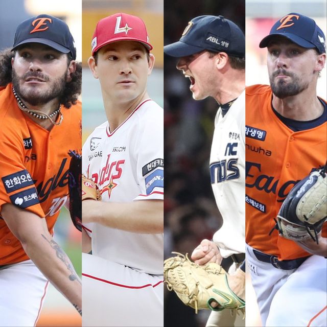 올 시즌 KBO리그는 구위형 투수들의 강세가 이어지고 있다. 리그 탈삼진 1위 한화 폰세~2위 SSG 앤더슨~3위 NC 라일리~4위 한화 와이스(왼쪽부터). 사진제공｜한화 이글스, SSG 랜더스, NC 다이노스