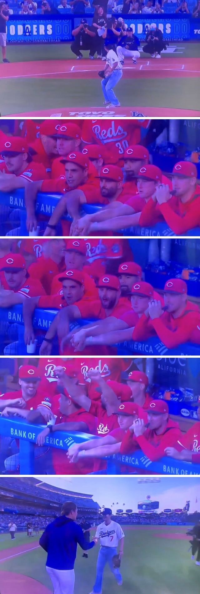 신시내티 레즈 선수들의 반응 (NHK방송 화면캡처)