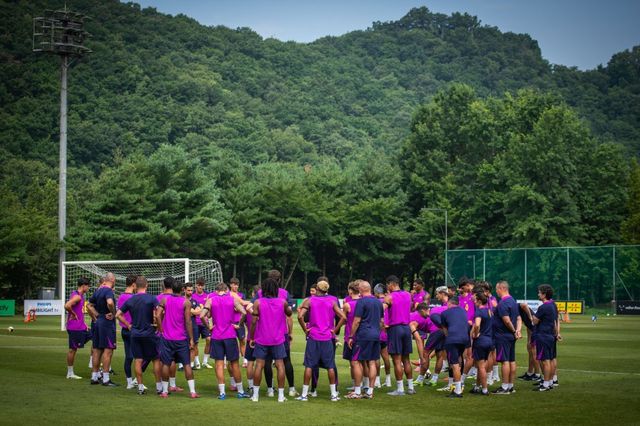 바르셀로나 선수단은 4일 오후 8시 대구스타디움에서 K리그1 대구FC와 프리시즌 친선경기를 치른다. 3일 파주NFC에서 훈련을 진행 중인 선수단. 사진출처｜FC바르셀로나 페이스북