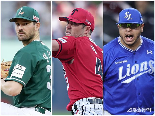 올 시즌 리그 에이스로 활약 중인 한화 코디 폰세의 그늘에 가려졌을 뿐, SSG 드류 앤더슨, KIA 제임스 네일, 삼성 아리엘 후라도(왼쪽부터)의 활약도 그에 못지않다. 사진제공｜SSG 랜더스·KIA 타이거즈·삼성 라이온즈