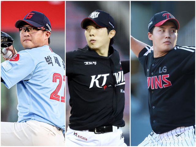 롯데 박세웅, KT 오원석, LG 임찬규(왼쪽부터)가 올 시즌 에이스의 상징인 15승을 달성할지 주목된다. 사진제공｜롯데 자이언츠·KT 위즈·LG 트윈스