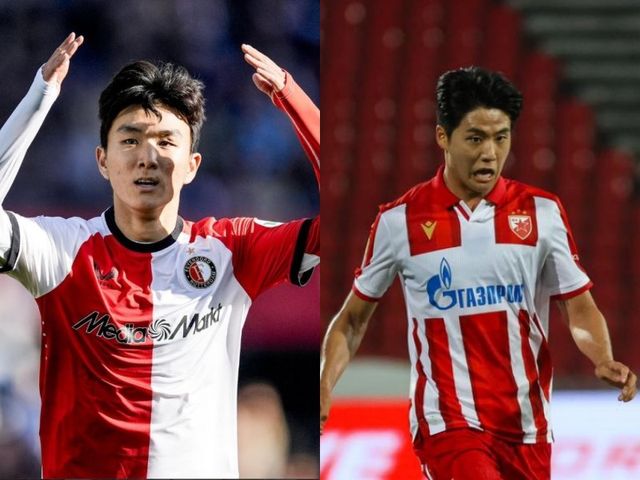 페예노르트 황인범(왼쪽)과 츠르베나 즈베즈다 설영우가 7일(한국시간) 나란히 UCL 3차예선 1차전을 뛰었다. 각각 공격과 수비에서 활약하며 팀 승리에 일조했다. 사진출처｜페예노르트·츠르베나 즈베즈다 페이스북