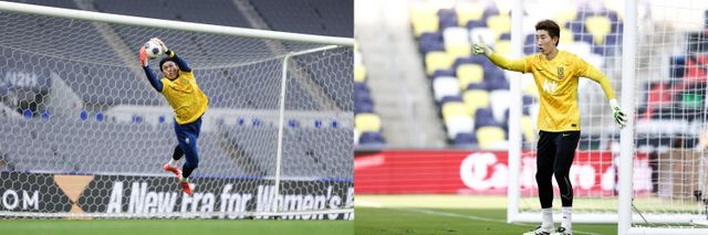 축구국가대표팀 골키퍼 김승규(왼쪽)는 10일(한국시간) 미국 테네시주 내슈빌의 지오디스파크에서 열린 멕시코와 친선경기에 선발출전해 풀타임을 소화하며 인상적인 활약을 펼쳤다. 부상으로 한동안 태극마크와 멀어졌지만 지금 기세를 이어가면 조현우(오른쪽)와 북중미월드컵까지 치열한 주전 경쟁을 펼칠 것으로 보인다. 사진제공│대한축구협회