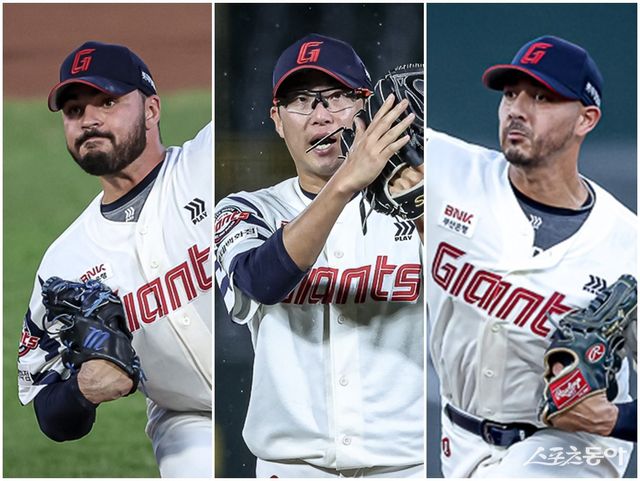 롯데의 잔여경기 마운드 운영이 원활해지려면 결국 선발진의 분발이 절실하다. 롯데 알렉 감보아, 박세웅, 빈스 벨라스케즈(왼쪽부터)는 최근 5연속경기 5이닝 미만 투구에 적잖은 영향을 미쳤다. 사진제공｜롯데 자이언츠