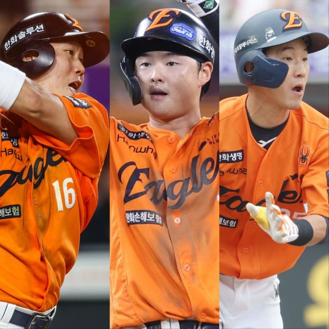 주전 2루수를 두고 3파전을 펼치고 있는 한화 하주석, 이도윤, 황영묵(왼쪽부터). 이들 모두 뜨거운 타격감을 선보이며 자신을 뽐내고 있다. 사진제공｜한화 이글스&nbsp;