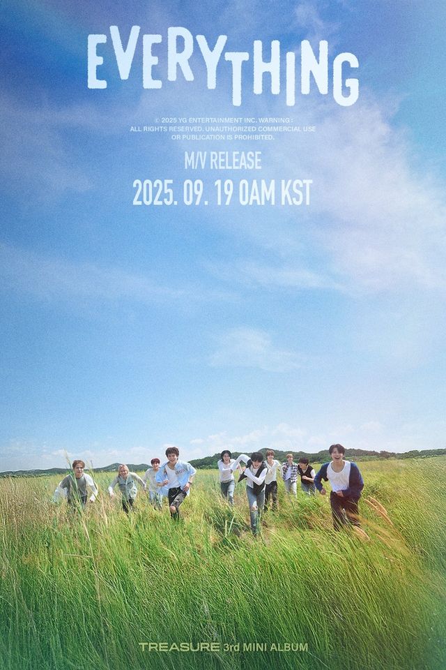 트레저가 초동 밀리언셀러를 기록한 미니 3집 수록곡 ‘EVERYTHING’ 뮤직비디오를 19일 공개, 청춘의 청량한 매력을 담아 글로벌 팬들에게 특별한 선물을 전한다. 사진제공|YG엔터테인먼트
