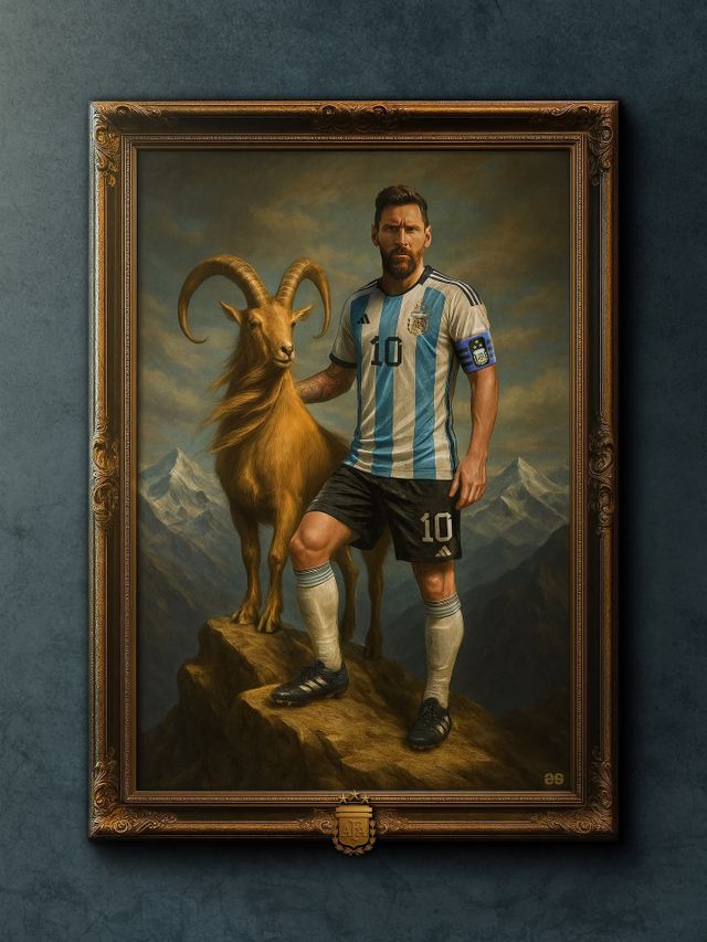 리오넬 메시의 초상화. 함께 그려진 염소는 축구계 ‘GOAT(역대 최고 선수)’를 상징한다. 사진출처｜아르헨티나축구협회 페이스북