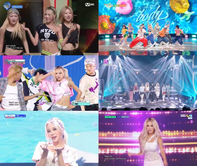 [사진 = SBS funE ‘더쇼’, MBC M, MBC every1 ‘쇼! 챔피언’, Mnet ‘엠카운트다운’, KBS2 ‘뮤직뱅크’, MBC ‘쇼! 음악중심’, SBS ‘인기가요’ 방송 화면 캡처]