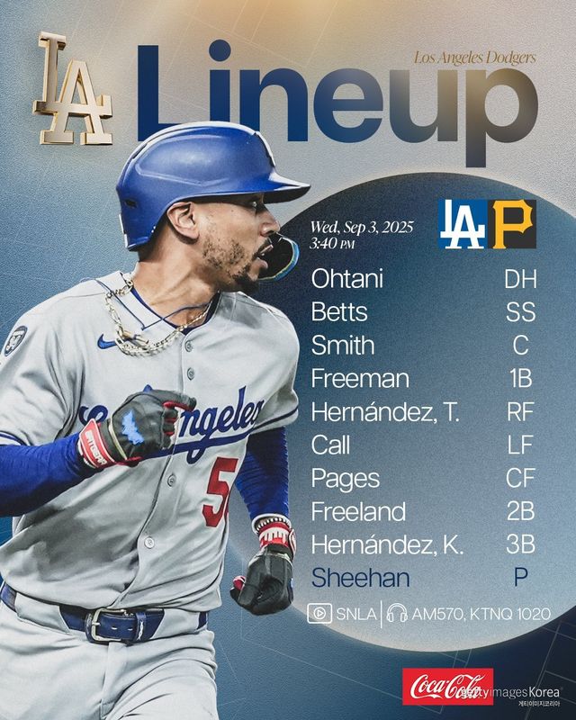 LA 다저스의 선발 명단. 사진=LA 다저스 SNS