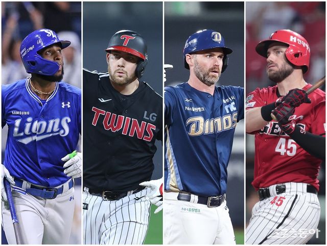 1루수 경쟁 구도가 외국인 선수들의 전쟁터로 변했다. 국내 1루수의 계보를 누가 이을지 궁금하다. 삼성 르윈 디아즈, LG 오스틴 딘, NC 맷 데이비슨, KIA 패트릭 위즈덤(왼쪽부터). 사진제공｜삼성 라이온즈·LG 트윈스·NC 다이노스·KIA 타이거즈