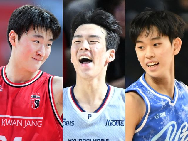 정관장 문유현, 현대모비스 김건하, 가스공사 양우혁(왼쪽부터)은 후반기 최고의 신인 가드 타이틀을 가져오려 한다. 사진제공｜KBL