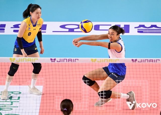 현대건설은 김연견(왼쪽)과 자스티스를 앞세운 리시브 라인과 높이가 조화를 이루며 2위 흥국생명을 추격하고 있다. 사진제공│KOVO