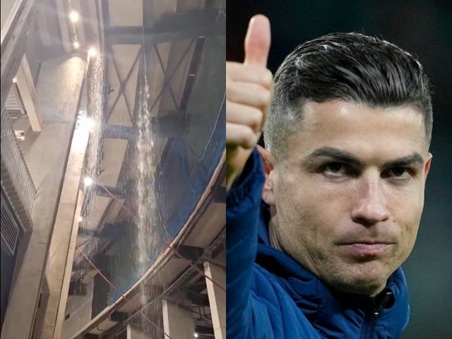 바르셀로나-오비에도전이 열린 26일(한국시간) 누 캄프 일부 구역에선 비가 누수되는 소동이 일었다(왼쪽). 이로 인해 과거 맨체스터 유나이티드 홈구장의 시설 문제를 비판한 크리스티아누 호날두의 발언이 다시 조명받고 있다. 사진출처｜더선·AP뉴시스