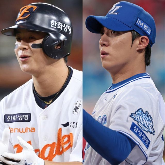 한화 노시환(왼쪽)과 삼성 원태인은 2000년대생 투타 연봉 투톱에 올랐다. 보상규모가 커지는 만큼 이들이 원클럽맨으로 도약할 가능성이 커지고 있다. 사진제공｜한화 이글스·삼성 라이온즈