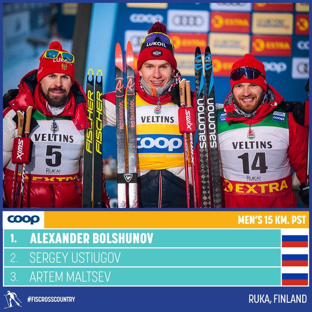 알렉산더 볼슈노프(가운데)는 러시아와 벨라루스의 우크라이나 침공을 지지해 2026 밀라노 코르티나담페초 동계올림픽에 출전하지 못하게 됐다. 사진출처｜국제스키연맹(FIS) 크로스컨트리 공식 SNS 캡처