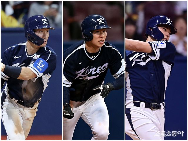 신민재, 김혜성, 김주원(왼쪽부터)이 9일부터 12일간 사이판에서 WBC 대비 1차 캠프에 참가해 키스톤 콤비로 호흡을 맞춘다. 뉴시스·스포츠동아DB