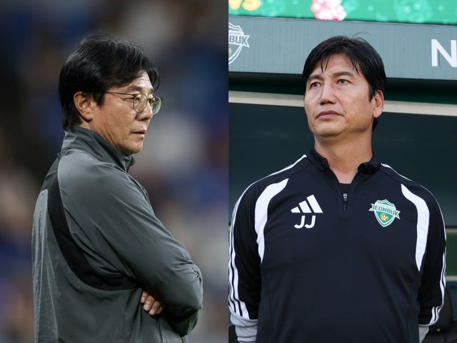 대전하나와 전북이 9일 대전월드컵경기장서 맞붙는다. 대전하나 황선홍 감독(왼쪽)과 전북 정정용 감독. 사진제공｜한국프로축구연맹