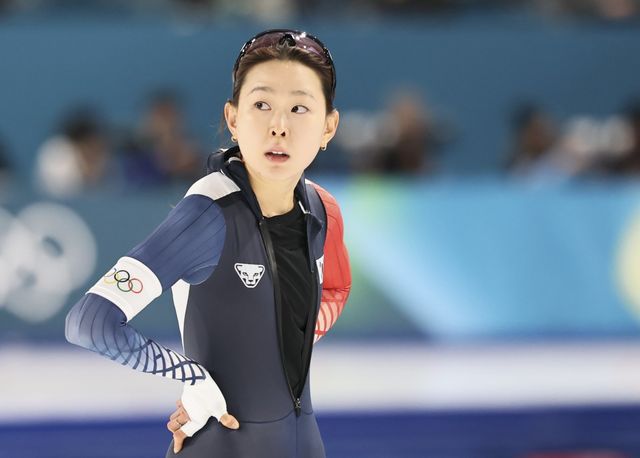 김민선이 16일(한국시간) 밀라노 스피드스케이팅 스타디움에서 열린 스피드스케이팅 여자 500m에서 레이스를 마친 뒤 숨을 고르고 있다. 밀라노ㅣ뉴시스