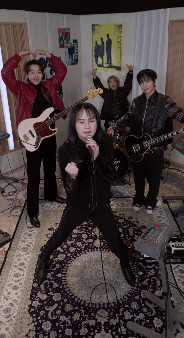 씨엔블루니까 가능한 그림. 보이넥스트도어 성호부터 리빙 레전드 김경호(가운데)까지, 씨엔블루의 새 노래 ‘킬러 조이’를 통해 ‘연쇄 보컬 차력쇼’에 나서 화제다. 사진제공|FNC엔터테인먼트