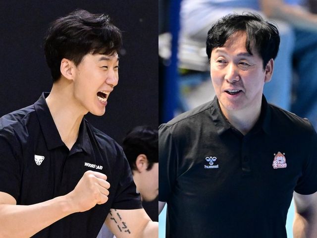 우리카드와 OK저축은행이 25일 오후 7시 장충체육관서 맞붙는다. 우리카드 박철우 감독대행(왼쪽)과 OK저축은행 신영철 감독. 사진제공｜KOVO