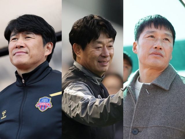 ‘하나은행 K리그2 2026’ 2라운드가 끝난 8일 기준 수원FC, 대구, 수원 삼성이 나란히 1~3위를 차지했다. 수원FC 박건하 감독, 대구 김병수 감독, 수원 삼성 이정효 감독(왼쪽부터) 사진제공｜한국프로축구연맹