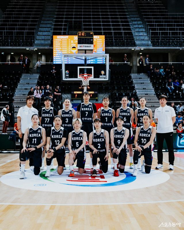 박수호 감독(오른쪽)이 이끄는 한국 여자농구대표팀이 첫 경기서 강호 독일에 49-76으로 패했다. 사진제공ㅣFIBA