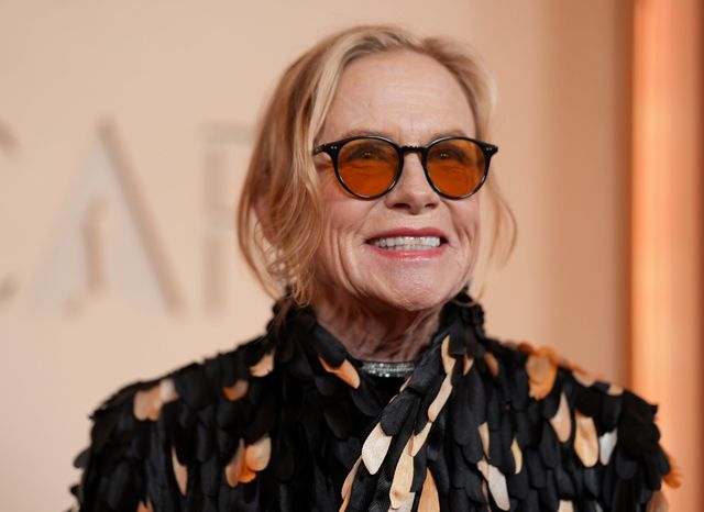 Amy Madigan arrives at the Oscars on Sunday, March 15, 2026, at the Dolby Theatre in Los Angeles. (Photo by Richard Shotwell/Invision/AP)