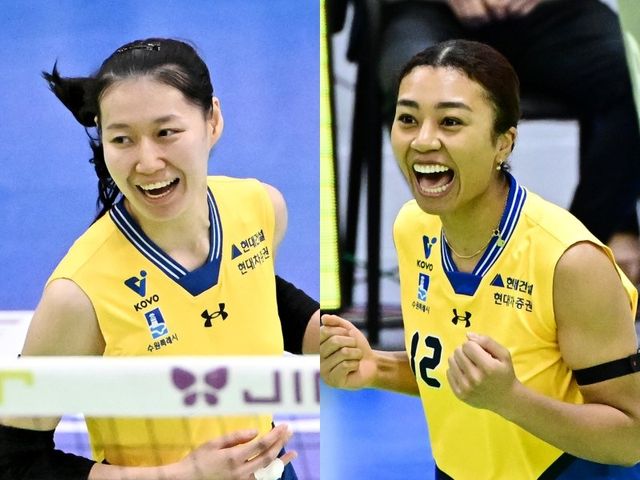 정규리그 2위로 PO 진출을 확정한 현대건설은 주포 카리가 무릎 부상으로 제 컨디션이 아니지만 나현수(왼쪽)와 자스티스(오른쪽)의 최근 상승세는 다행스럽다. 사진제공｜KOVO