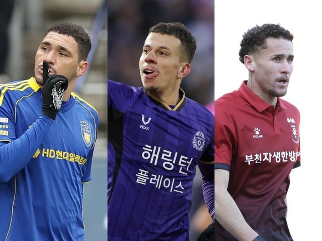 각성한 울산 킬러 야고와 안양 미드필더 마테우스, 부천 골잡이 갈레고(왼쪽부터)는 새 시즌 K리그1의 초반 돌풍을 이끄는 주역들이다. 이들의 활약을 앞세운 팀들은 선두권을 형성했다. 사진제공｜한국프로축구연맹
