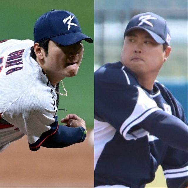 대표팀은 곽빈(왼쪽), 류현진 조합을 2일 한신과 WBC 공식 경기서 점검했다. 곽빈과 류현진은 대만전 등판이 유력한 자원이다. 스포츠동아DB, 사진제공｜한화 이글스