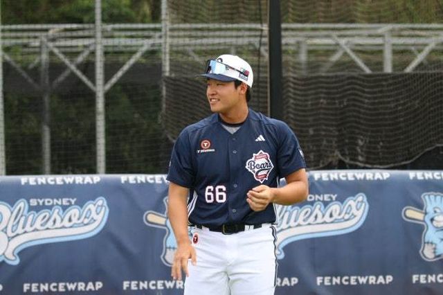 올해 신인드래프트에서 두산에 지명된 김주오는 팀의 1군 스프링캠프 막판까지 모든 훈련을 소화하며 강렬한 인상을 남기고 있다. 사진제공｜두산 베어스