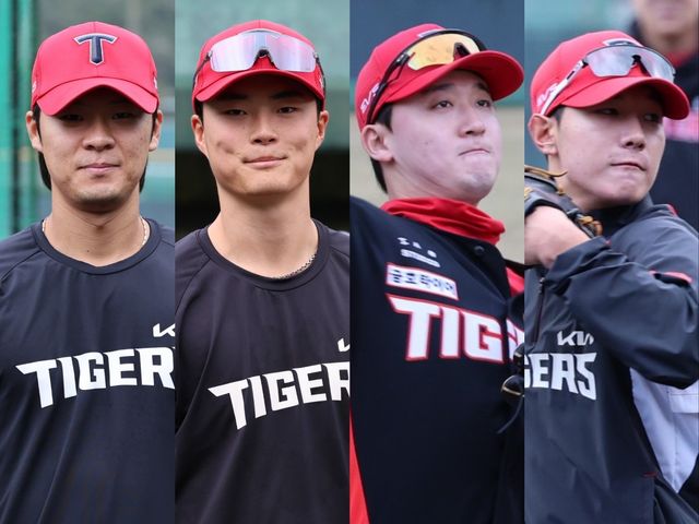 KIA 김규성, 박민, 윤도현, 정현창(왼쪽부터)은 내야 백업자리를 두고 4파전을 펼치고 있다. 사진제공｜KIA 타이거즈