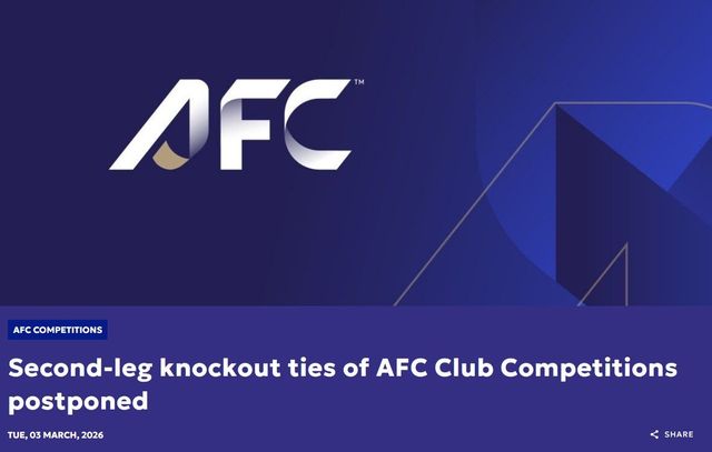 아시아축구연맹(AFC) 2025-26시즌 챔피언스리그 엘리트(ACLE) 16강, 챔피언스리그2(ACL2) 및 챌린지리그 8강 일정 연기. 사진=AFC 공식 홈페이지 캡처