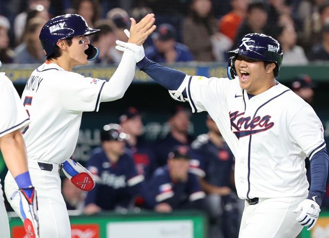 WBC 야구 대표팀 문보경(오른쪽)과 김도영. 도쿄｜뉴시스