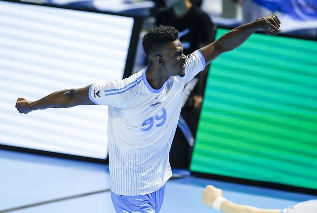 대한항공 마쏘가 10일 인천 계양체육관에서 열린 현대캐피탈과 V리그 남자부 챔피언 결정전 5차전 홈경기에서 득점한 뒤 기뻐하고 있다. 인천｜뉴시스