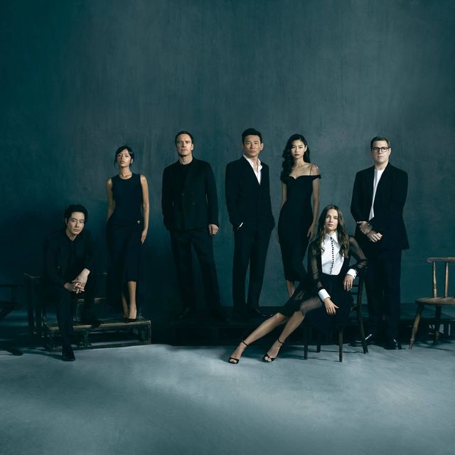 영화 ‘호프’의 주연배우들. 왼쪽부터 조인성, 테일러 러셀, 마이클 패스벤더, 황정민, 정호연, 알리시아 비칸데르, 카메론 브리튼 , 사진제공｜플러스엠 엔터테인먼트