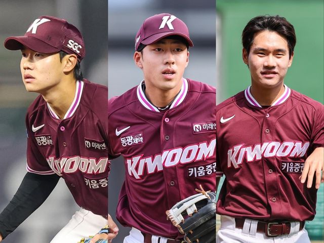 2026 KBO 신인드래프트서 입단한 내야수 박한결, 최재영, 김지석(왼쪽부터)을 활용해 내야진 공백을 채워야 한다. 사진제공｜키움 히어로즈