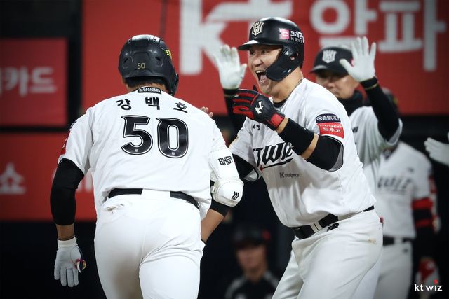 KT 시절의 강백호(왼쪽)와 장성우. 사진제공｜KT 위즈