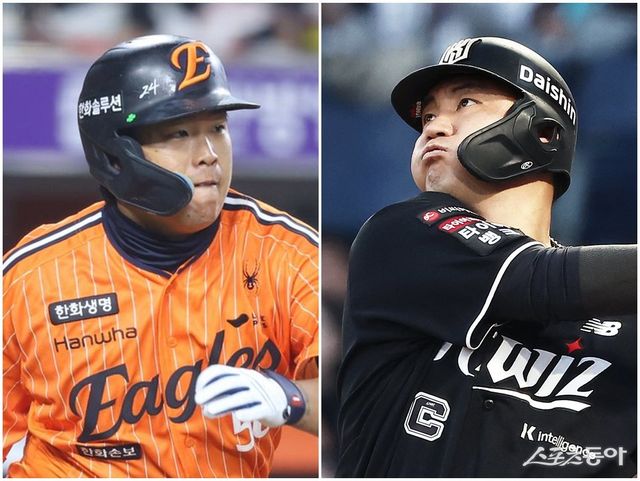 지난해까지 한솥밥을 먹었던 한화 강백호(왼쪽)와 KT 장성우가 올 시즌 타점 부문 선두를 다투고 있다. 사진제공｜한화 이글스·KT 위즈