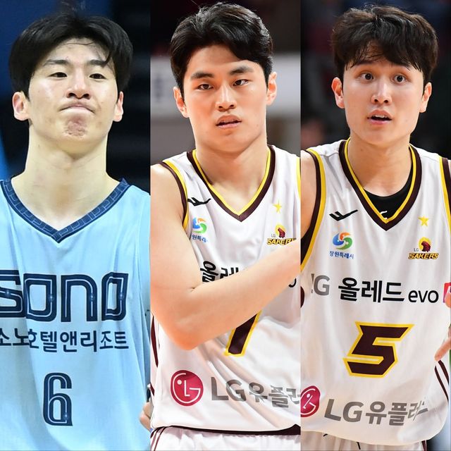 소노와 LG의 4강 PO서 연세대 선후배 사이인 소노 이정현, LG 유기상과 양준석(왼쪽부터)의 백코트 경쟁이 치열할 전망이다. 사진제공｜KBL