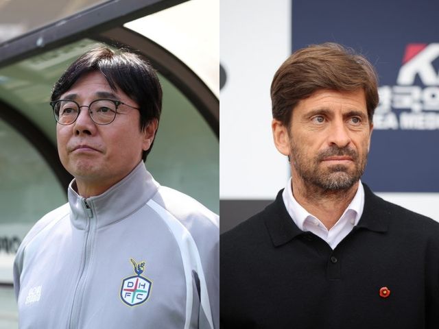 대전하나와 제주가 22일 오후&nbsp;7시30분 대전월드컵경기장에서 열릴&nbsp;‘하나은행 K리그1 2026’ 9라운드에서 격돌한다. 대전하나 황선홍 감독(왼쪽)과 제주 세르지우 코스타 감독. 사진제공｜한국프로축구연맹