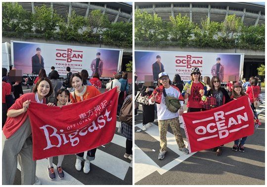 동방신기의 일본 데뷔 20주년 기념 공연에는 세대를 아우르는 현지 팬들의 발길이 이어졌다. 어머니와 딸, 이모가 동행하거나(왼쪽), 사위와 장모, 어머니와 아들 등 등 온 가족이 총출동한(오른쪽) ‘가족 단위 팬들’이 대거 포착됐다. 허민녕 기자 mignon@donga.com